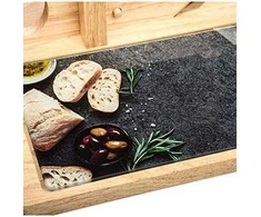 Secret De Gourmet Medinė lenta su pjaustykle, daugiafunkcis virtuvės aksesuaras su stikline lėkšte patiekalams patiekti