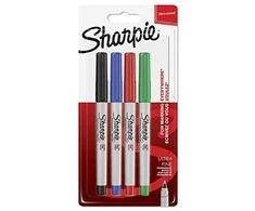 Sharpie Ultra Fine itin ploni standartinių spalvų žymekliai, 4 vnt., 0,5 mm - 1985879