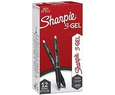 Sharpie S-Gel, Ištraukiamas gelio rašiklis, Juoda, Juoda, Vidutinis, 0,7 mm, Dėžutė