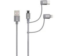 SKROSS USB Kabelis 3in1 Cable, Braiding, 0,30m space pilkas
