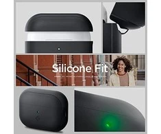 Spigen silikoninis dėklas Silicone Fit juodas + dirželis Phantom Žalias – AirPods Pro (2-os kartos)
