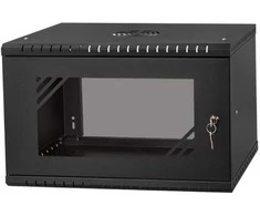 LEXI-Net 19" sieninė spinta Basic 6U 520x450, stiklinės durelės, be nugarėlės, išlankstoma, juoda