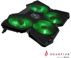 Nešiojamojo kompiuterio aušinimo padėklas, Bora, šviečiantys ventiliatoriai, juoda, SureFire, 4 ventiliatoriai