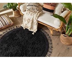 Beliani Lumarko Rug shaggy apvalioje medvilnėje (140 cm juodos BITLIS)!