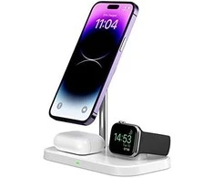 Belaidis magnetinis įkroviklis 3in1 15W telefonams su MagSafe, AirPods, Apple Watch Watch Tech-Protect QI15W A22 baltos spalvos