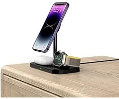 Belaidis magnetinis įkroviklis 3in1 15W telefonams su MagSafe, AirPods, Apple Watch Watch Tech-Protect QI15W A22 baltos spalvos