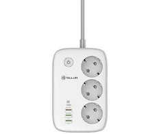 Tellur išmanusis WiFi maitinimo blokas, 3 lizdai, PD30W, QC18W, baltas