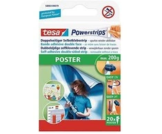Tesa Powerstrips poster tape, 20-pack, for objects iki 200 grams in weight