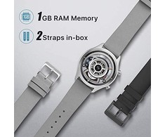 Išmanusis laikrodis Mobvoi TicWatch C2+, Platinos spalvos korpusas su šviesiai pilkos spalvos odiniu dirželiu