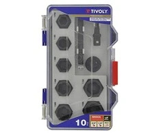 Grąžtas Suktų galvučių Twister rinkinys, 3/8" ,10-11-13-14-16-17-19mm, perejimas iš 1/2" i 3/8"-3/8" į 1/4", Tivoly