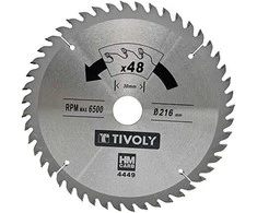 Tivoly Diskinis pjūklas medžiui 216x30x2.55/1.7mm, z48, 15°, (20mm adapteris)