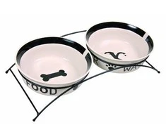 TRIXIE Dubenėlių kompl., keramika-metal., 2x2.6 l/25 cm/54x12x24 cm, baltas-juodas