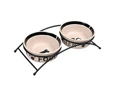 TRIXIE Dubenėlių kompl., keramika-metal., 2x0.25 l, ø 13 cm-27x7x14 cm, baltas-juodas