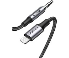Ugreen kabelis AUX MFI Lightning garso laidas - 3,5 mm mini lizdas, 1 m pilkas (70509)