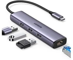 UGREEN CM475 adapteris USB-C šakotuvas prie 3x USB 3.0, RJ45, USB-C PD (pilkas)