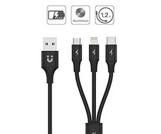 UNITEK kabelis USB 3in1 Juodas microUSB USB-C apšvietimas C14049BK