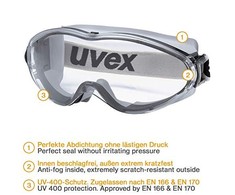 Uvex Apsauginiai akiniai Ultrasonic, skaidri panoraminė linzė, supravision excellence padengimas, guminė juostelė, juodi/pilki