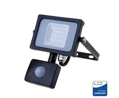10W LED prožektorius V-TAC, 3000K (šiltai balta), su judesio davikliu, juodu korpusu, SAMSUNG LED chip