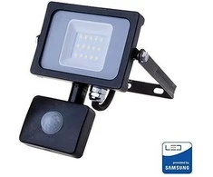 10W LED prožektorius V-TAC, 3000K (šiltai balta), su judesio davikliu, juodu korpusu, SAMSUNG LED chip