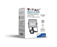 10W LED prožektorius V-TAC, 3000K (šiltai balta), su judesio davikliu, juodu korpusu, SAMSUNG LED chip