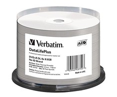 VERBATIM DVD R DVIGUBAS SLUOKSNIS 8,5 GB 8X PLATUS TERMINIS SPAUSDINTAS Spindle 50