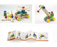 Medinių konstrukcijų rinkinys „Viga Toys 53“ elementai Montessori dėžutėje