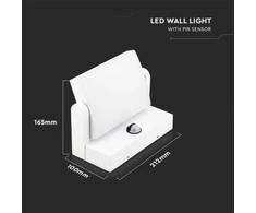 Sieninis šviestuvas V-tac 17W LED paviršinis lauko šviestuvas, baltas, 3000K, su judesio davikliu
