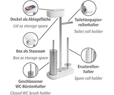 Popierinis stovas ir šepetys wc su lentyna ir krepšeliu RIVAZZA, 4in1, baltas, WENKO