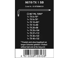 Šešiakampių raktų komplektas WERA, TX8-TX40 mm, TORX tipo, suapvalintu galu, BlackLaser, 9 vnt.
