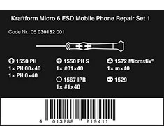 Atsuktuvų rinkinys telefonų remontui Kraftform Micro 6 ESD, 030182 Wera
