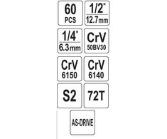 YATO Rinkinys KLUCZY 60el 1/2" / 1/4"