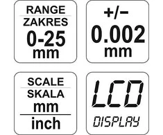 Mikrometras su skaitmeniniu ekranu Yato YT-72305 - 0-25mm