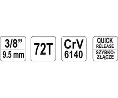 YATO terkšlė 3/8" WYGIĘTA 72 - ZĘBY 0731