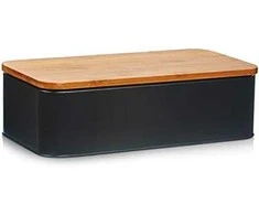 Bamboo Metalinė duonkepė su bambukine pjaustymo lentele, juoda, 2in1, ZELLER