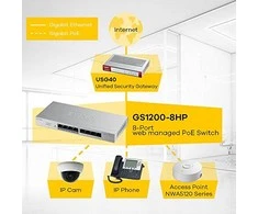 Šakotuvas ZYXEL GS1200-5HP, 5 PORT GIGABIT POE+ WEBMANAGED DESKTOP SWITCH, 4X POE, 60 WATT (5Y WARRANTY)