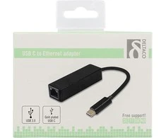 Adapteris Deltaco 1xRJ45, 1xUSB 3.1, juodas / USBC-GIGA