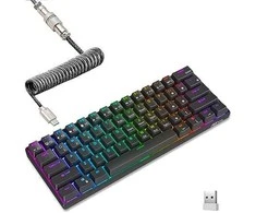 Royal Kludge RK61 TKL Klaviatūra | 60%, Hot-swap, Raudona Switches, JAV, balta