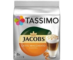 Kavos kapsulės Tassimo Latte Macchiato Caramel (suderinamos su Bosch Tassimo kapsuliniais kavos aparatais), 8+8 vnt.