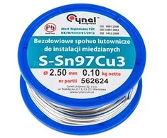 Cynel Spoiwo Litavimo užpildo metalas 97 % Sn, 3 % Cu, viela 2,5 mm, 100 g