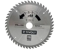 Tivoly Diskinis pjūklas medžiui 216x30x2.55/1.7mm, z48, 15°, (20mm adapteris)