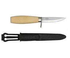 Morakniv Drožinėjimo peilis Mora Junior su metaline piršo apsauga. Laminuoto plieno geležtė 76mm*2mm, lakuota beržinė rankena