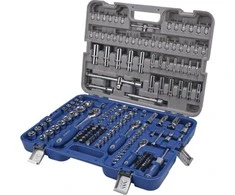 Galvučių (4-32mm trumpų ir 4-22mm ilgų) priedų ir terkšlių komplektas 1/4", 3/8" ir 1/2" 172 vnt. Irimo