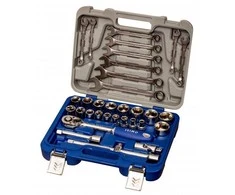 Galvučių, priedų ir terkšlės komplektas 1/2" 23 vnt. 8-32mm IRIMO