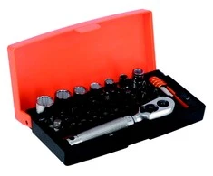 Galvučių, terkšlės ir priedų rinkinukas 6-13mm, antgaliai PH,HEX,TORX 1/4" 39vnt Bahco