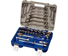 Galvučių 8-32mm, priedų ir kombinuotų raktų rinkinys 8-19mm 1/2" 33 vnt Irimo
