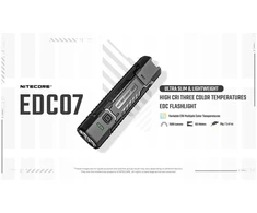 Nitecore EDC07 įkraunamas EDC žibintuvėlis – 1 500 liumenų, 3 spalvinės temperatūros, 102° pasukama galvutė, USB-C, nerūdijantis plienas, atsparus vandeniui (IPX6)