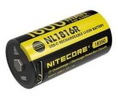 Nitecore NL1816R įkraunamas 18350 ličio jonų (Li-ion) akumuliatorius – 1600 mAh, įkrovimas per USB-C, 3 A iškrovimas, nikeliu dengtas nerūdijantis plienas