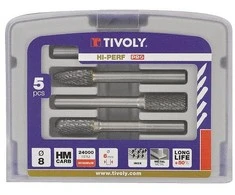 Grąžtas Tivoly Karbidinių frezų rinkinys, Ø8mm, HALF BOX, 5vnt