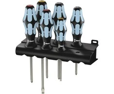 Wera 3334/3350/3355/6 nerūdijančio plieno atsuktuvų rinkinys 6vnt PH+PZ+SL, su stovu