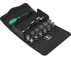 Wera 8100 SA 13 Zyklop Comfort ratchet set – 15-piece metric sockets, 1/4" drive, fine-tooth 80 teeth, 4.5° return angle, wobble extension, textile box